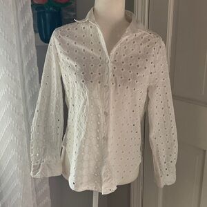 White Eyelet cotton long sleeved blouse S